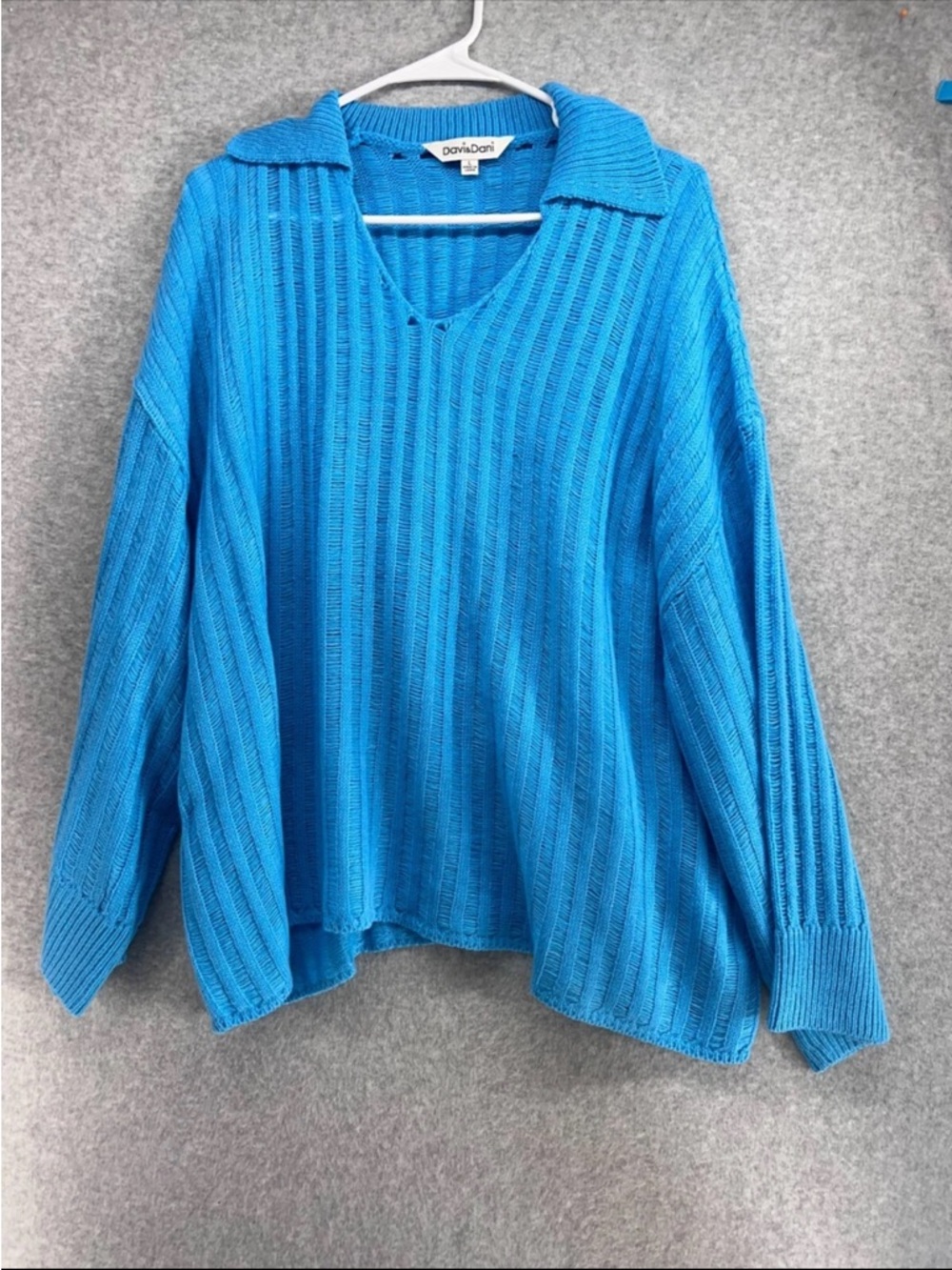 DAVI & DANI Bright Blue Ribbed V-Neck Sweater with Polo Collar